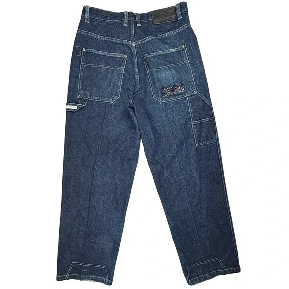 VTG Southpole 34 32X32 Baggy Carpenter Jeans Indigo Blue Wide Y2K Embroidery EUC - Picture 2 of 10